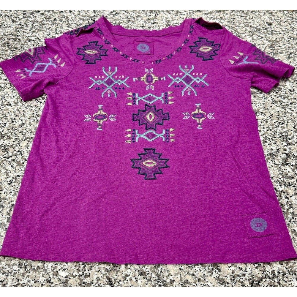 Vtg Double D Ranch Pink Embroidered Western Boho Top Cold Shoulder Sz S *Flaws*